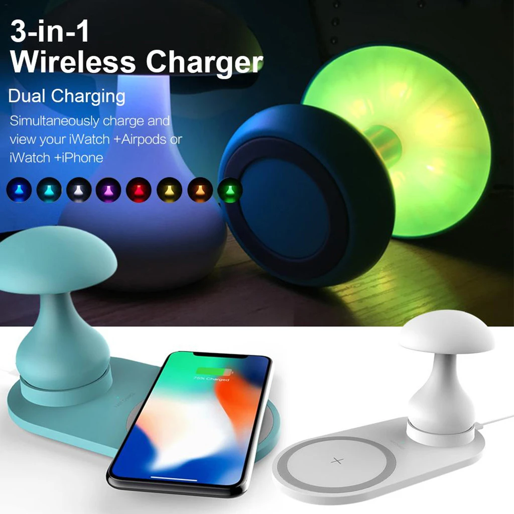Multifunctional three-in-one mushroom table lamp wireless charger