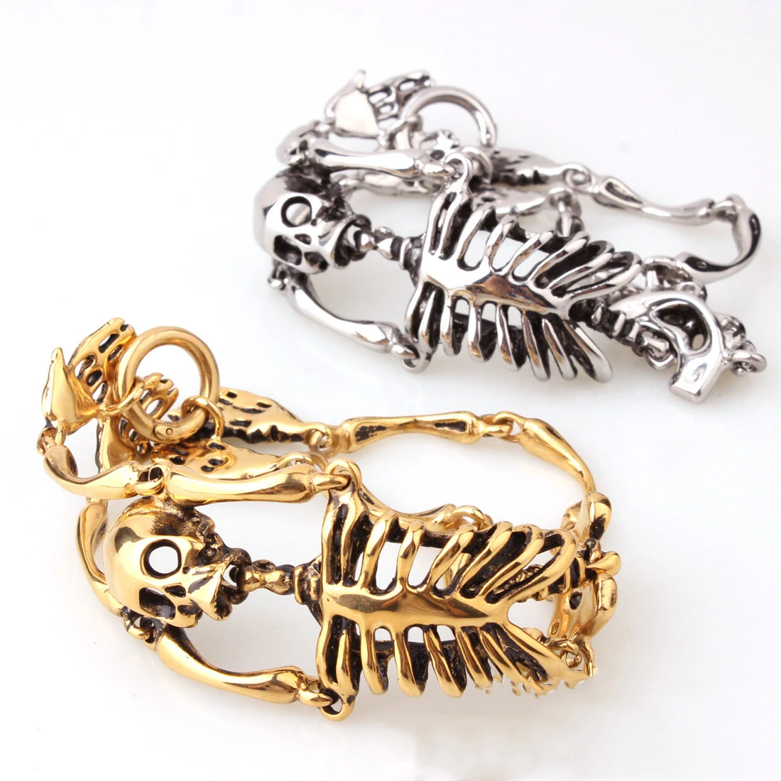 Titanium steel cast skull skeleton bracelet