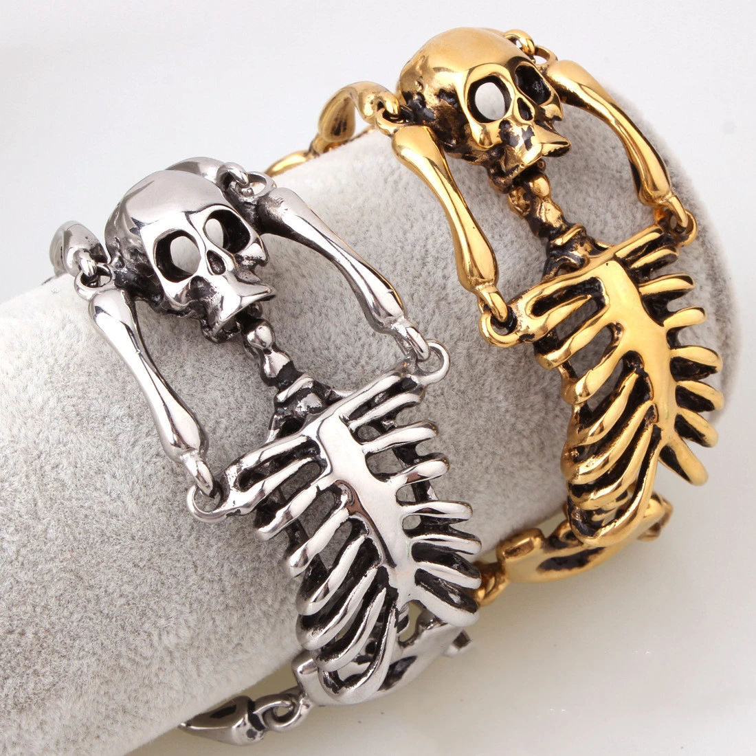 Titanium steel cast skull skeleton bracelet