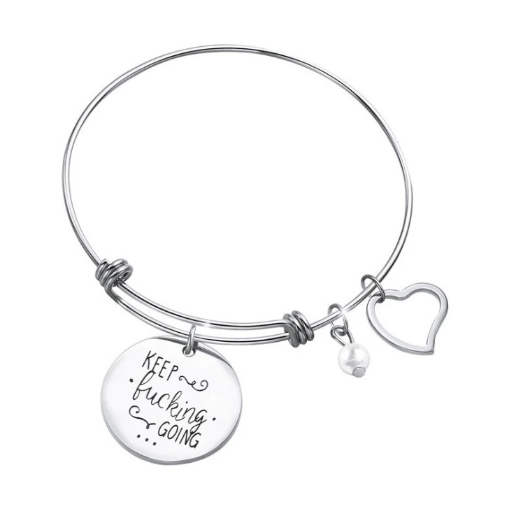The New Keep Fucking Going Lettering Titanium Steel Bracelet Tag Can Be Adjusted