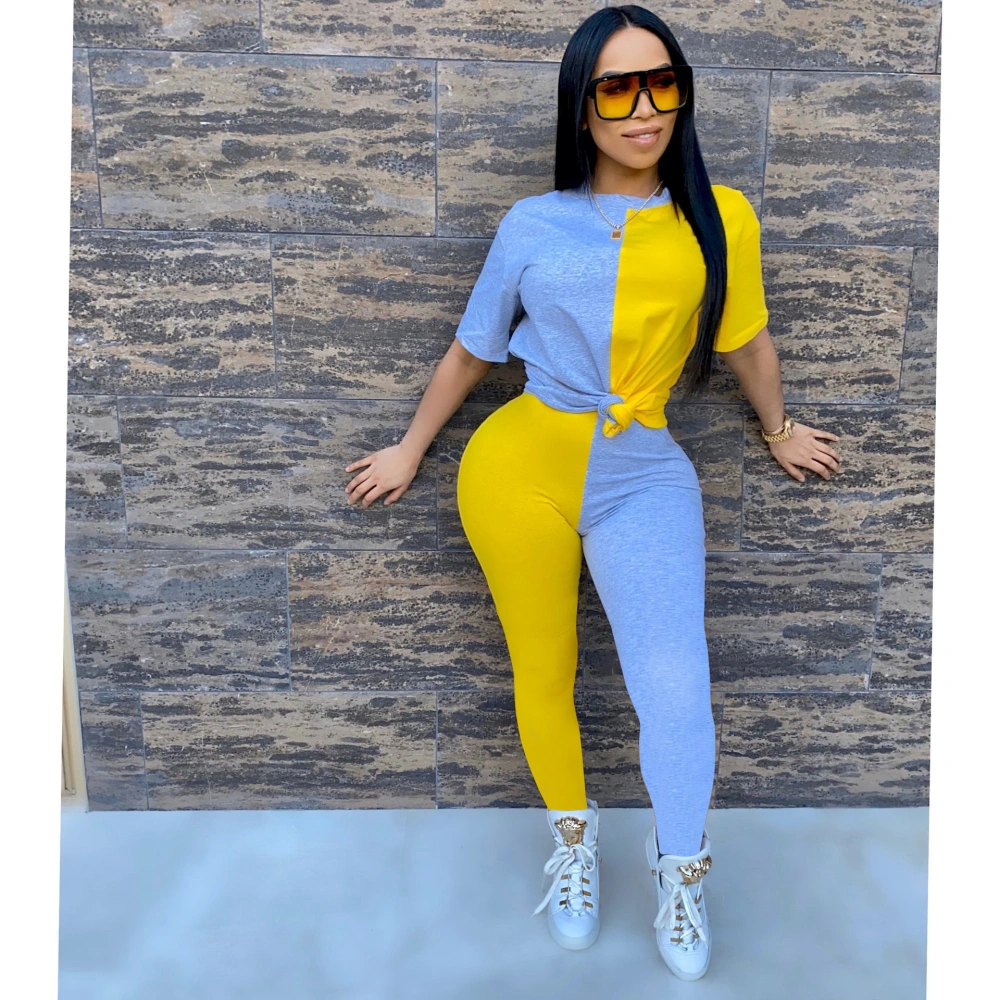 Solid color stitching sports suit