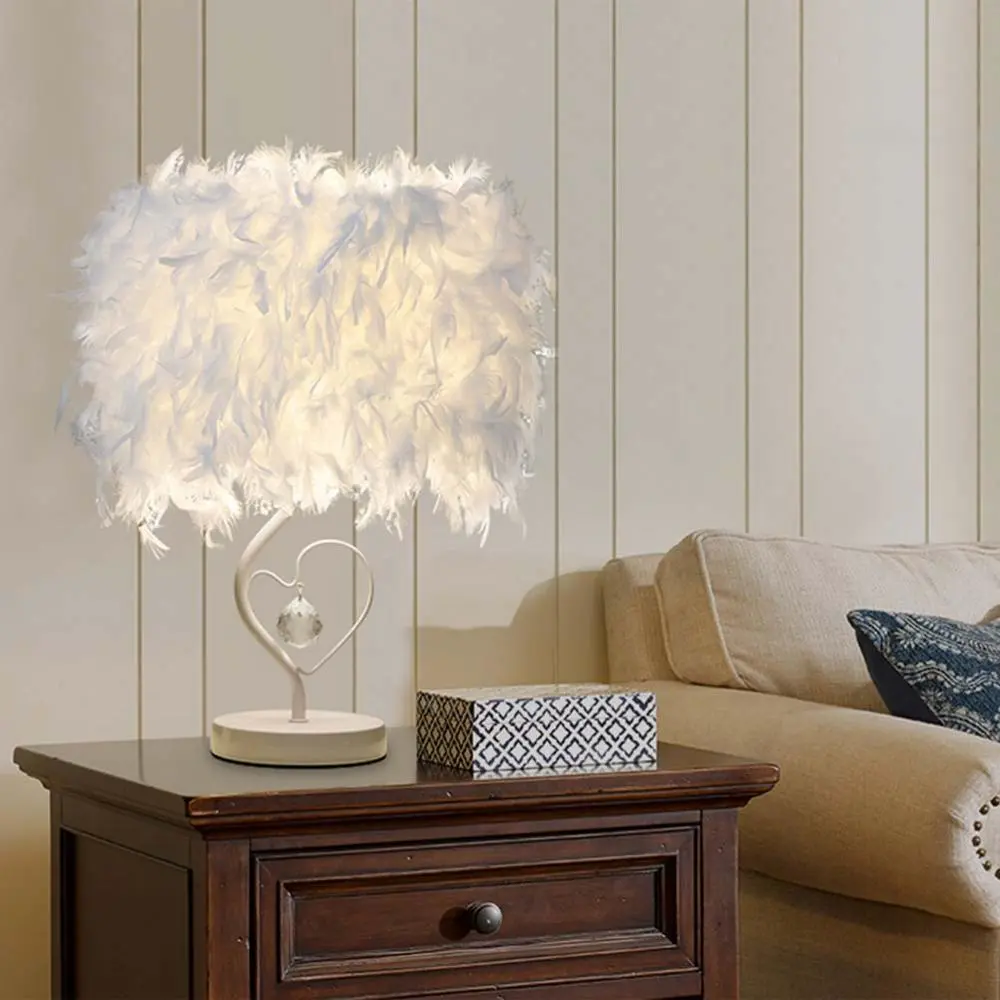 LED Feather Heart Wing Crystal Bedside Table Lamp