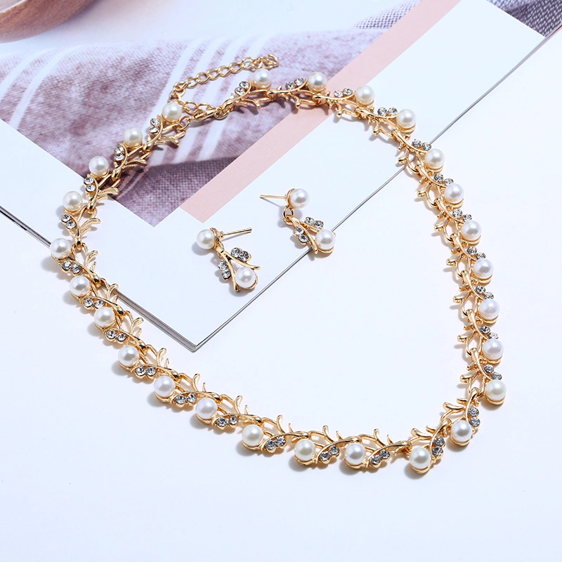 Jewelry set imitation pearl gold-plated silver necklace