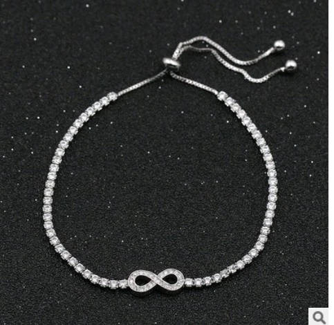 17KM Cubic Zirconia Infinity Bracelets For Women Rose Gold Silver Color Charm Bracelet & Bangle Fashion Geometric Jewelry Gifts
