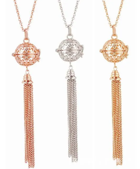 Patterned tassel long necklace