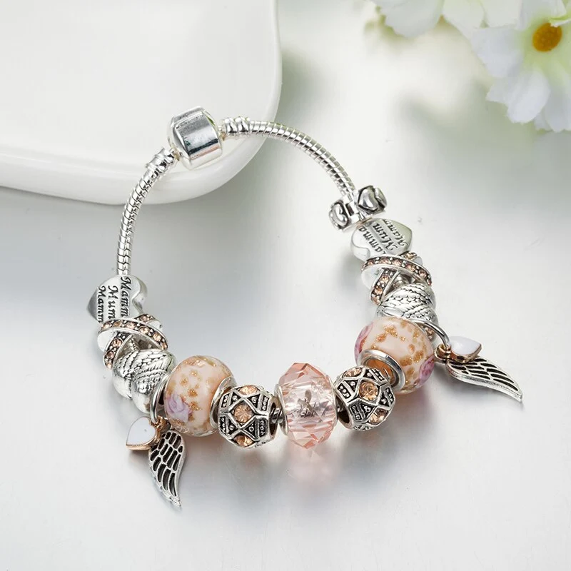 Fashion Orange Wing Pendant Beaded Bracelet