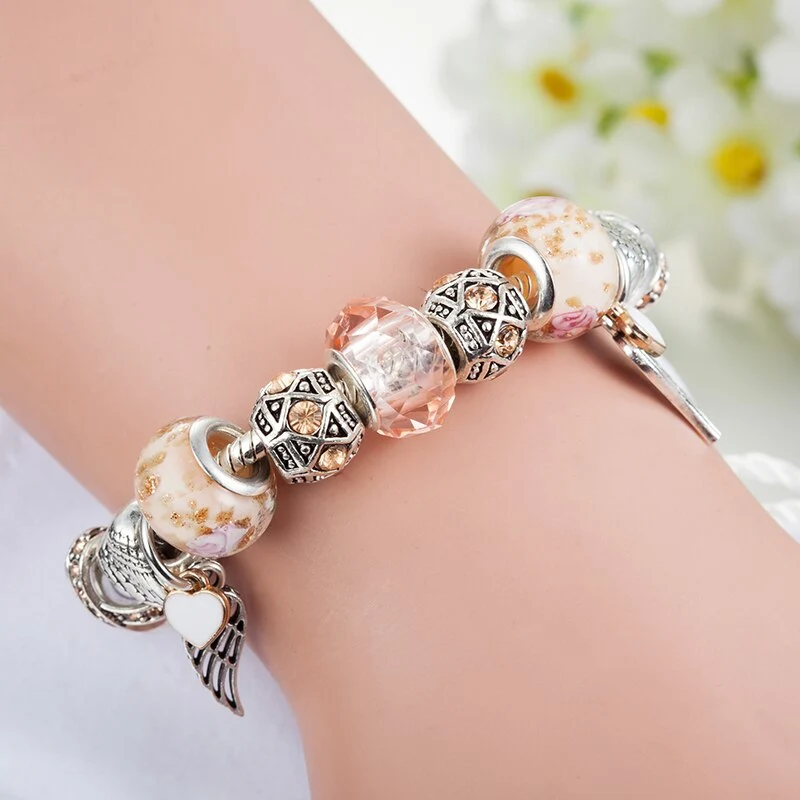 Fashion Orange Wing Pendant Beaded Bracelet