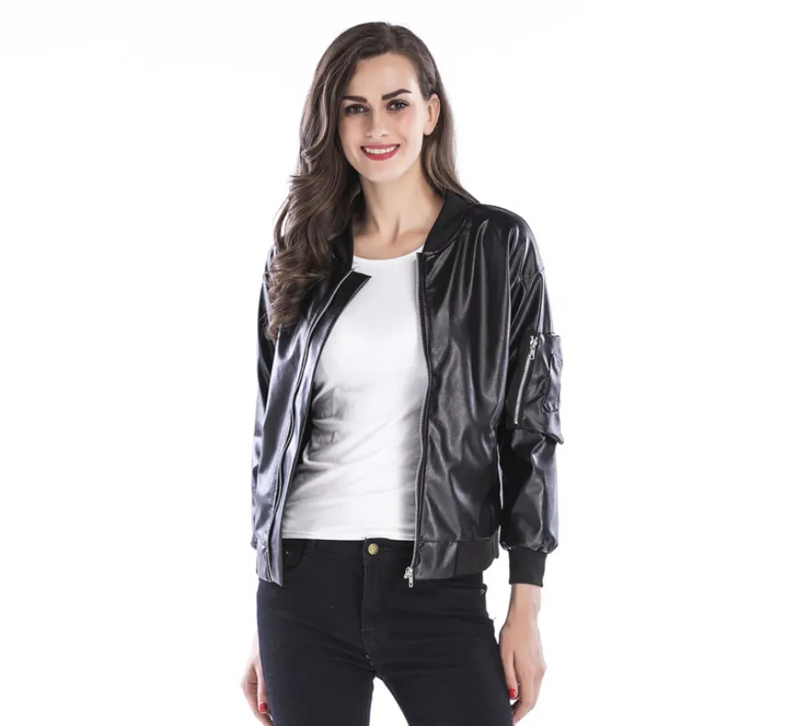 Zinc hot sale pu 2021 autumn Europe and the United States trend zipper leather jacket stand collar black jacket leather women