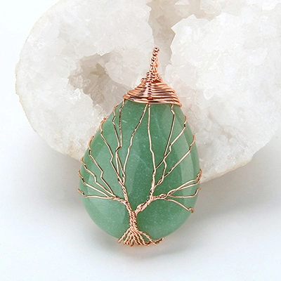 Natural Stone Crystal Droplet Rose Pendant