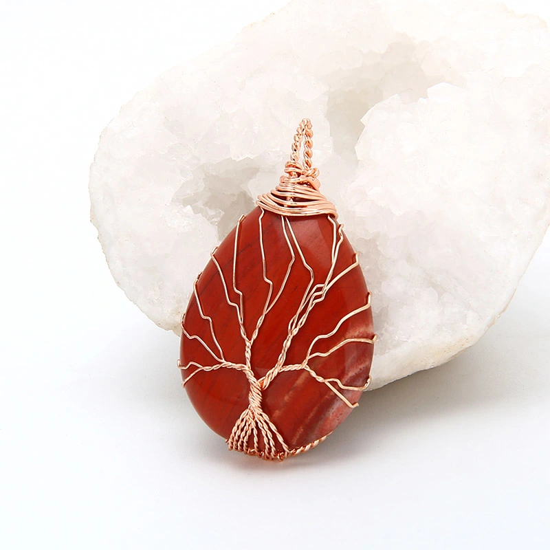 Natural Stone Crystal Droplet Rose Pendant