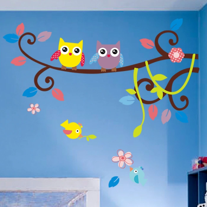 Color cartoon owl children room bedroom background foreign trade wall sticker