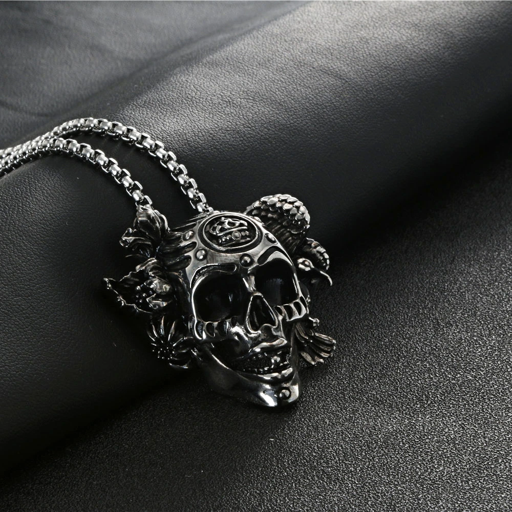 Vintage Titanium Steel Crown Skull Pendant