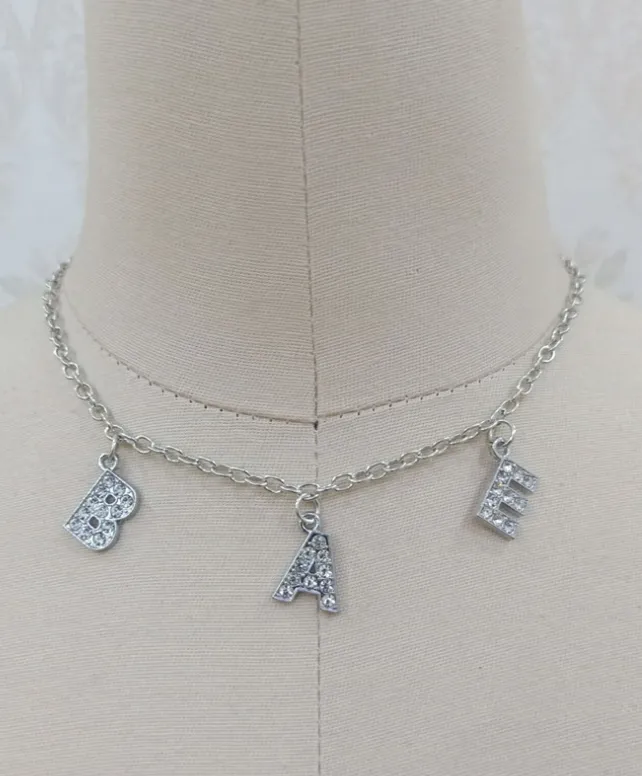 Alphabet Short Pendant Necklace with Diamonds