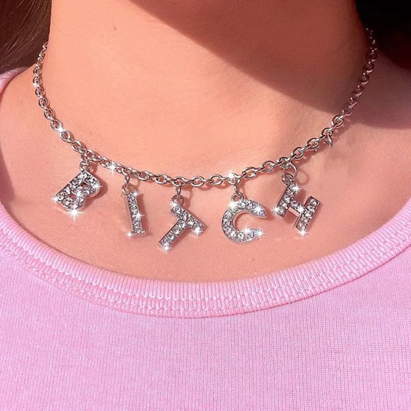Alphabet Short Pendant Necklace with Diamonds