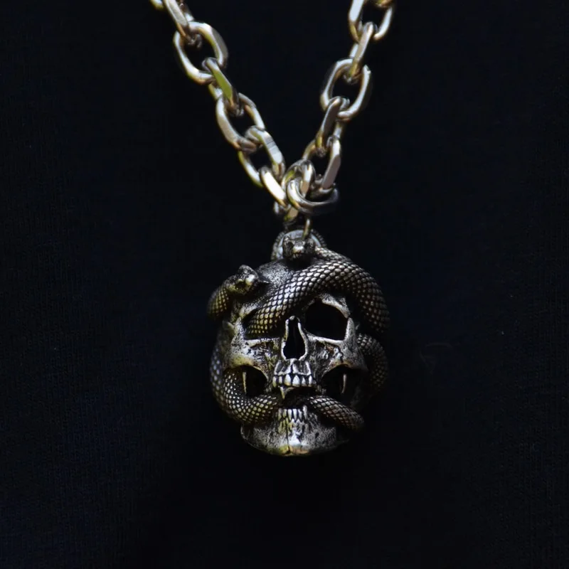 Stainless steel snake head skull pendant