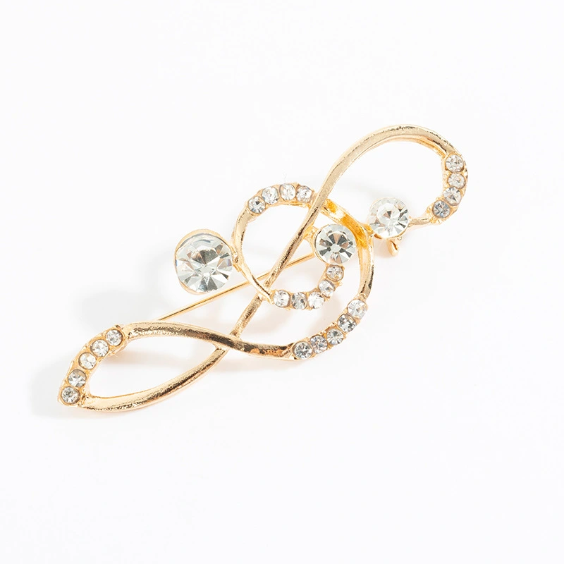Flower leaf bow fawn wings rhinestone brooch