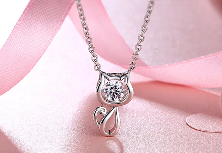 SmallSensen smart kitten silver necklace simple student pendant female Kitty send girlfriend birthday gift