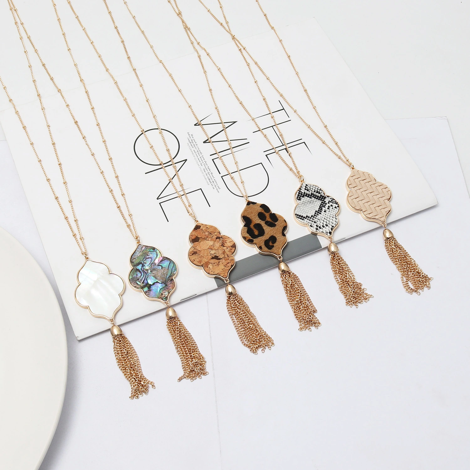 Abalone Shell Leopard Pattern Tassel Necklace