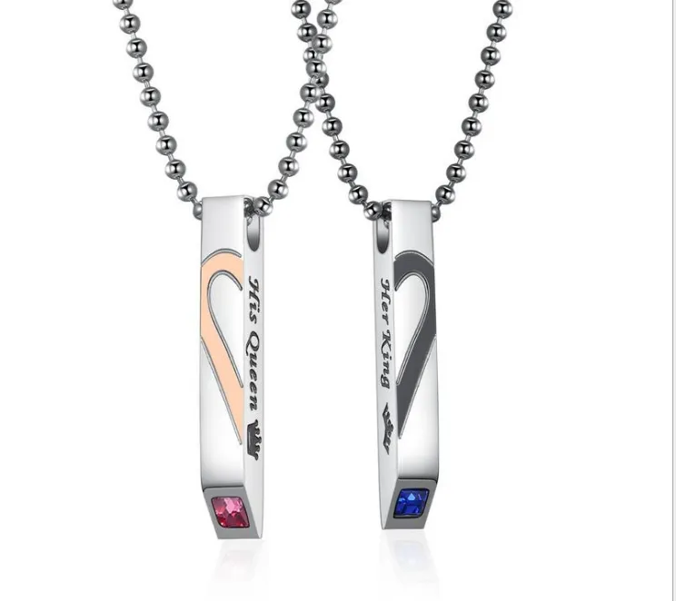Love stitching titanium steel couple necklace