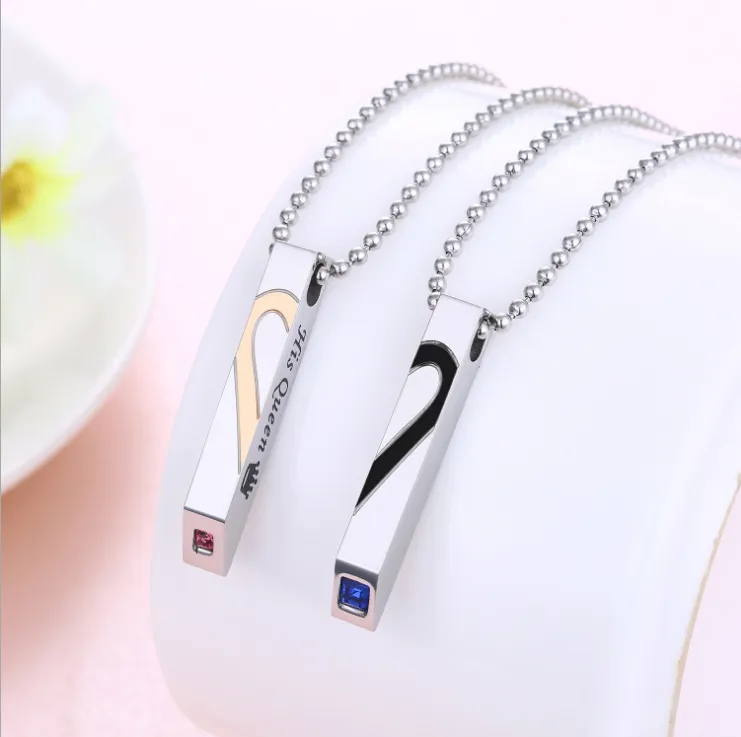 Love stitching titanium steel couple necklace