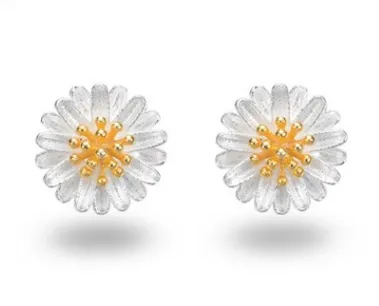 S925 sterling silver Japanese and Korean women's amethyst earrings Crown chrysanthemum dolphins zircon earrings hypoallergenic earrings