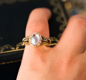 European and American style moonstone ladies ring geometric line shape alloy crystal jewelry