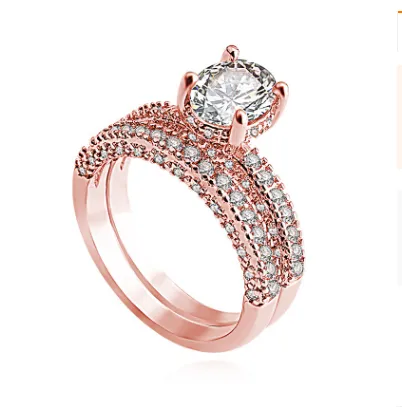 Zircon full diamond ring ring Rose gold plated engagement ring strip or tail ring