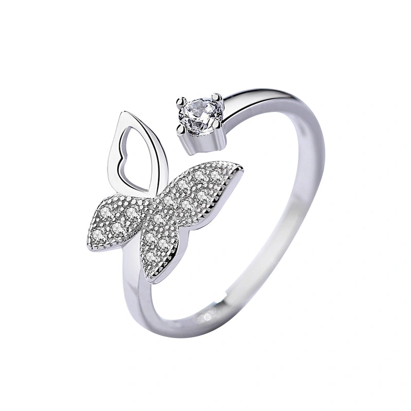 S925 silver jewelry female Korean version sterling silver micro-inlaid butterfly opening ring