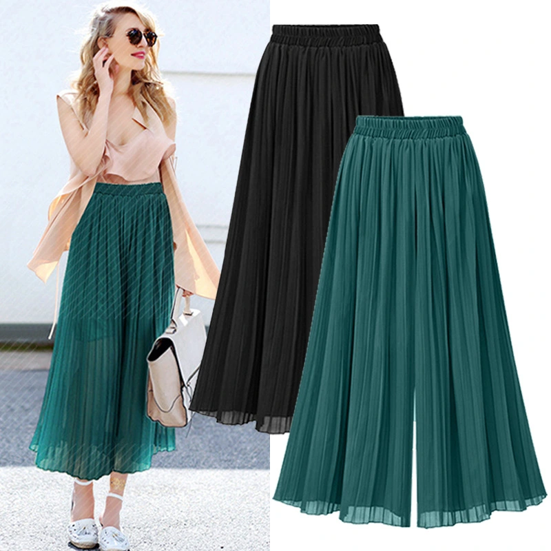 High waist casual cropped wide leg pants