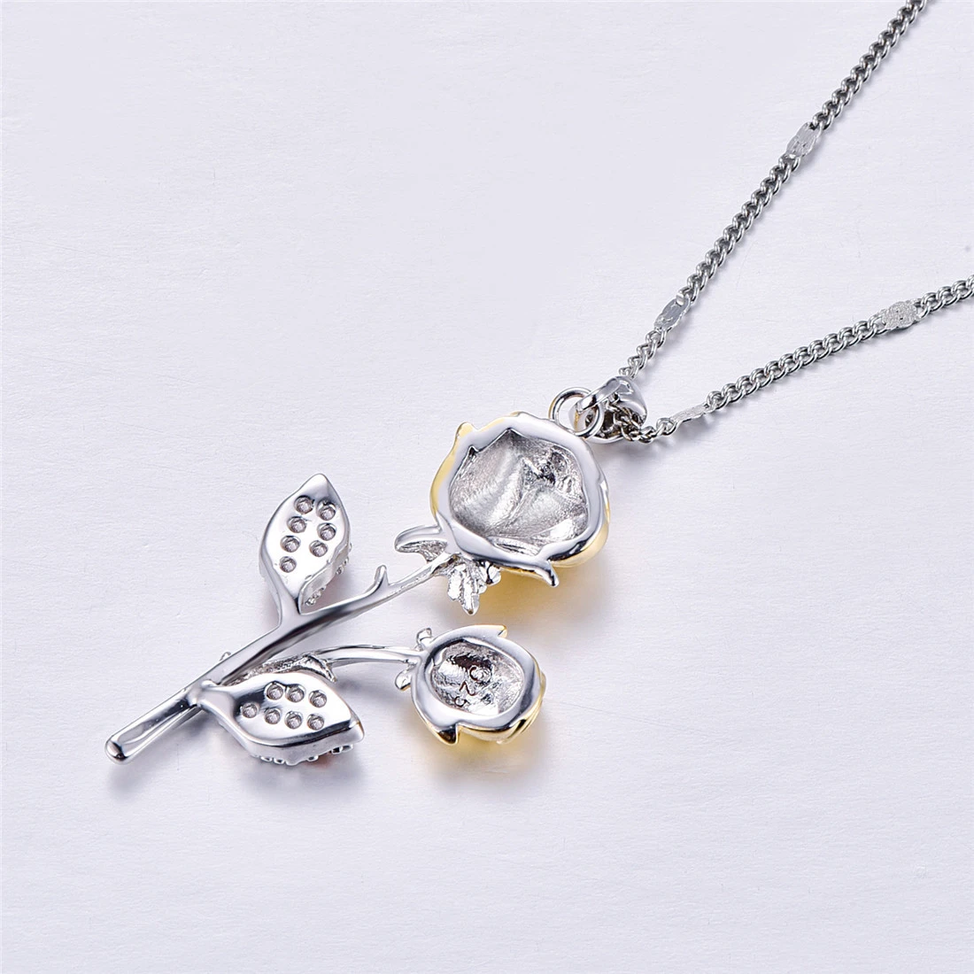 Golden Rose Flower Pendant Necklace