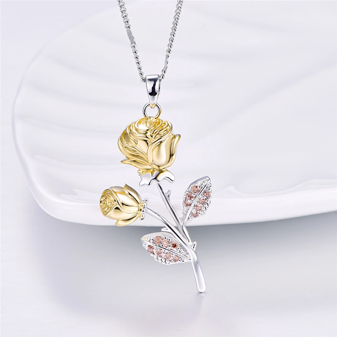 Golden Rose Flower Pendant Necklace
