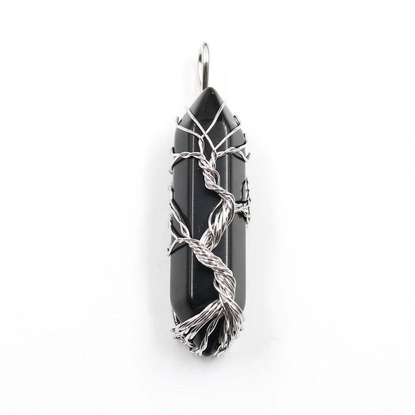 Crystal Hexagonal Column Winding Tree of Life Pendant