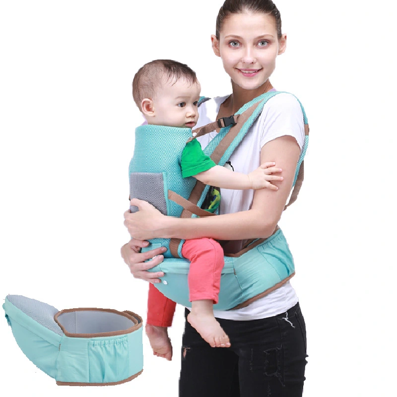 Hugging summer baby holding waist stool strap