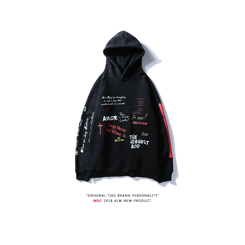 New gray black hand-painted jacket pullover casual men and women hipster couple loose sweater T-shirt hooded