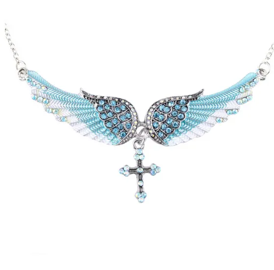 Angel Wings Wings Pendant Necklace Cross Long Sweater Chain