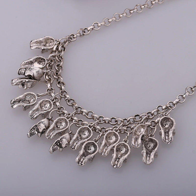 Metallic retro skull necklace