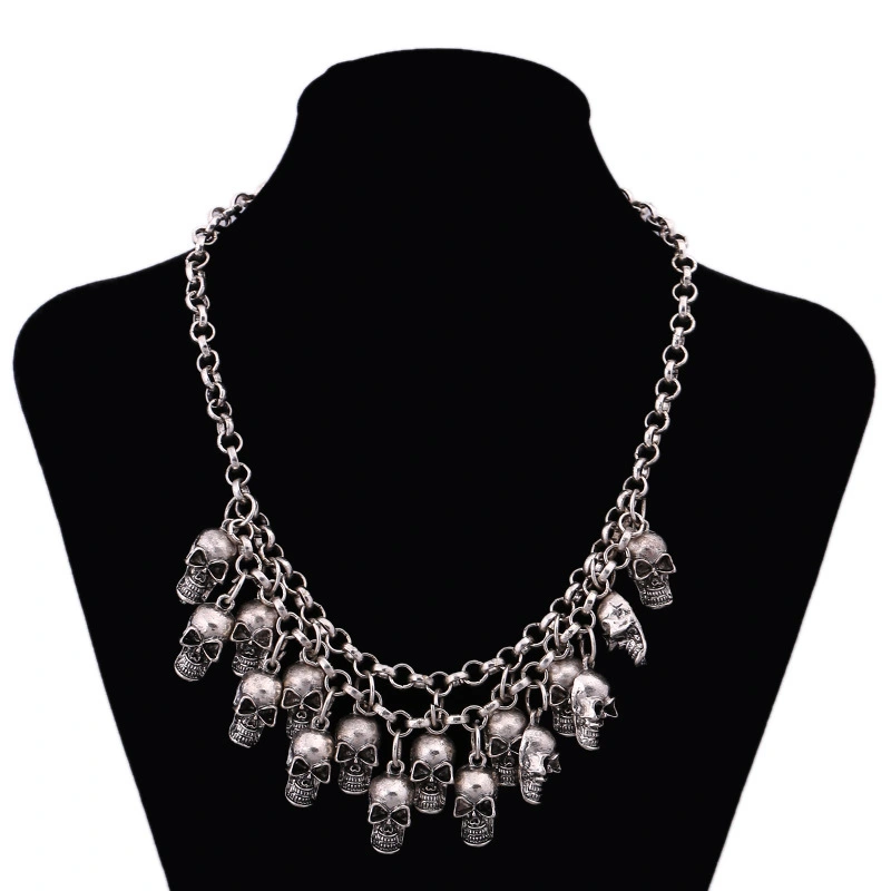 Metallic retro skull necklace