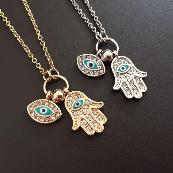 Alloy drop oil Fatima hand Necklace