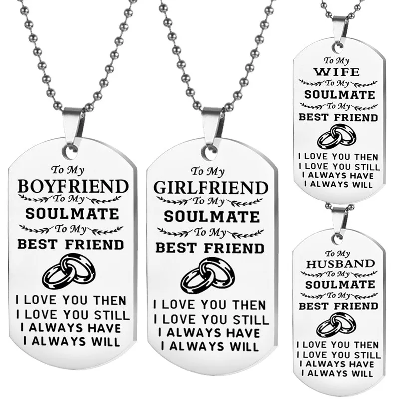 Love Necklace Keychain TO MY HUSBAND WIFE To My Soulmate Best Friend Silver Tag Pendant Necklace Key Chains For Couples