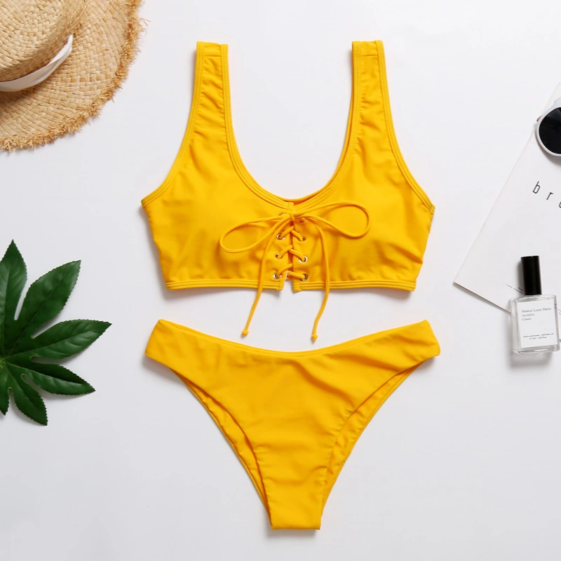 Fast-sell new bikini 2021 European and American foreign trade new women''s split pure-color swimsuit sexy bikini