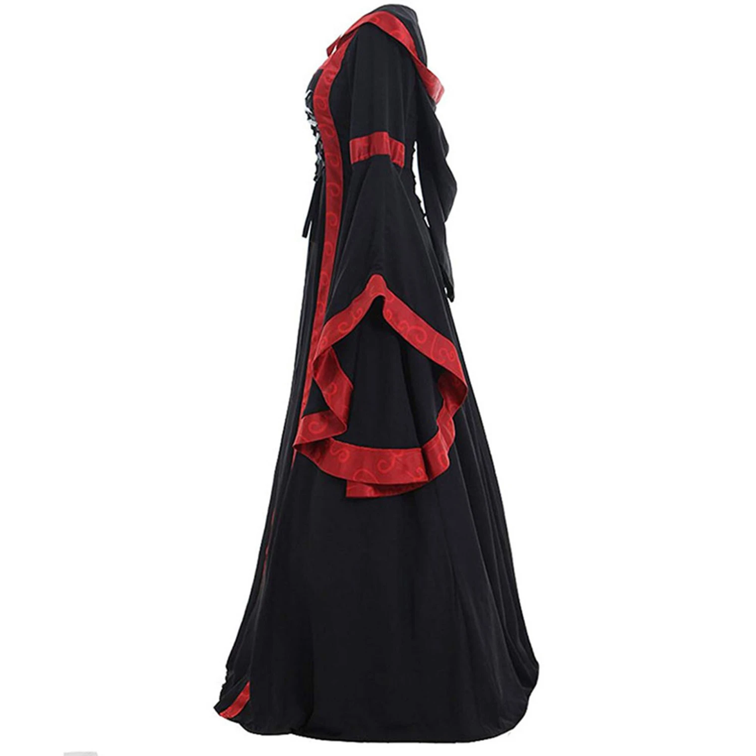 Medieval Retro Hooded Square Neck Tie Dress