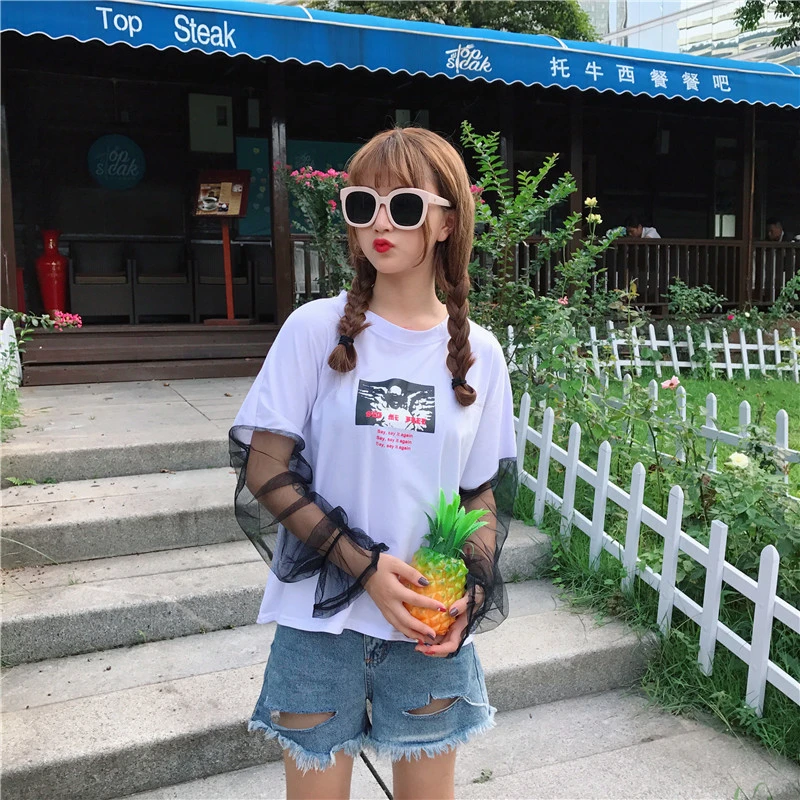 Mesh sleeve short sleeve t-shirt