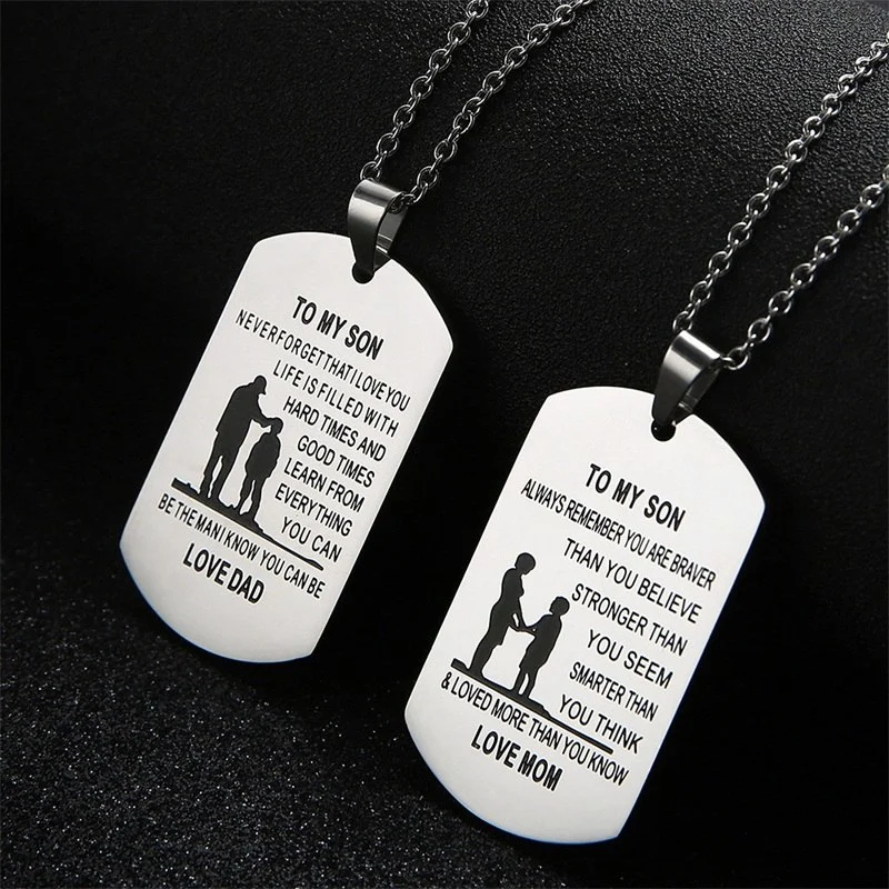 TO MY SON Stainless Steel Pendant Necklaces Engrave Name Love Dad Mum ID Tag Necklaces Customized  Jewelry