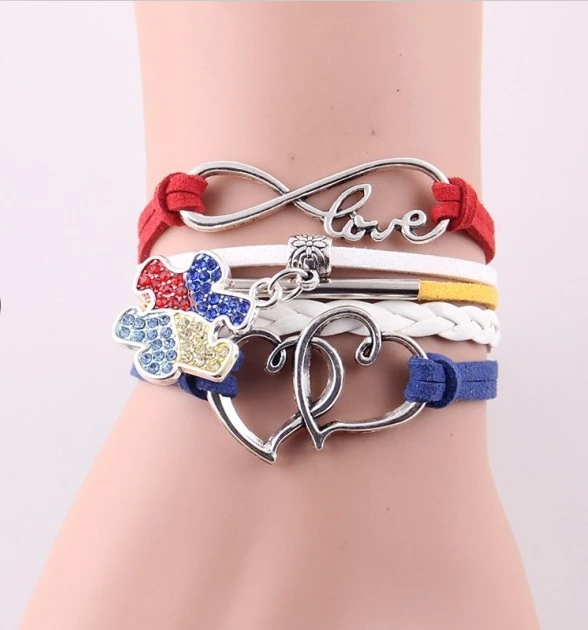Autism Awareness Bracelet Infinity Hope Rhinestone Puzzle Piece Charm Bracelet