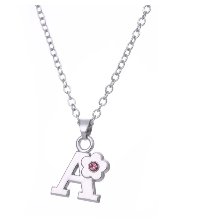 Set diamond letter A zinc alloy pendant necklace wholesale