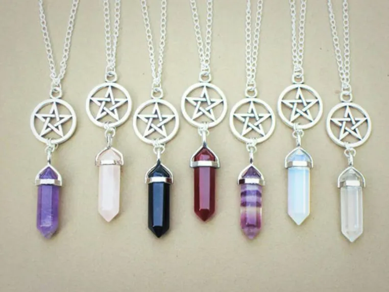 Natural agate crystal jewelry hexagonal column necklace five-pointed star pendant