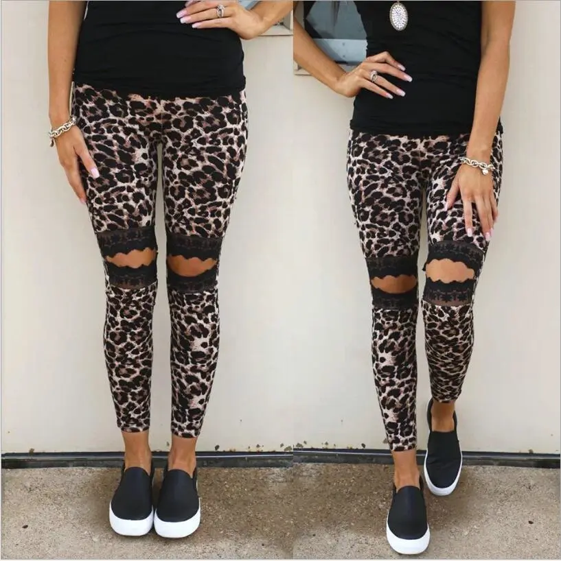 Hollow lace leopard leggings