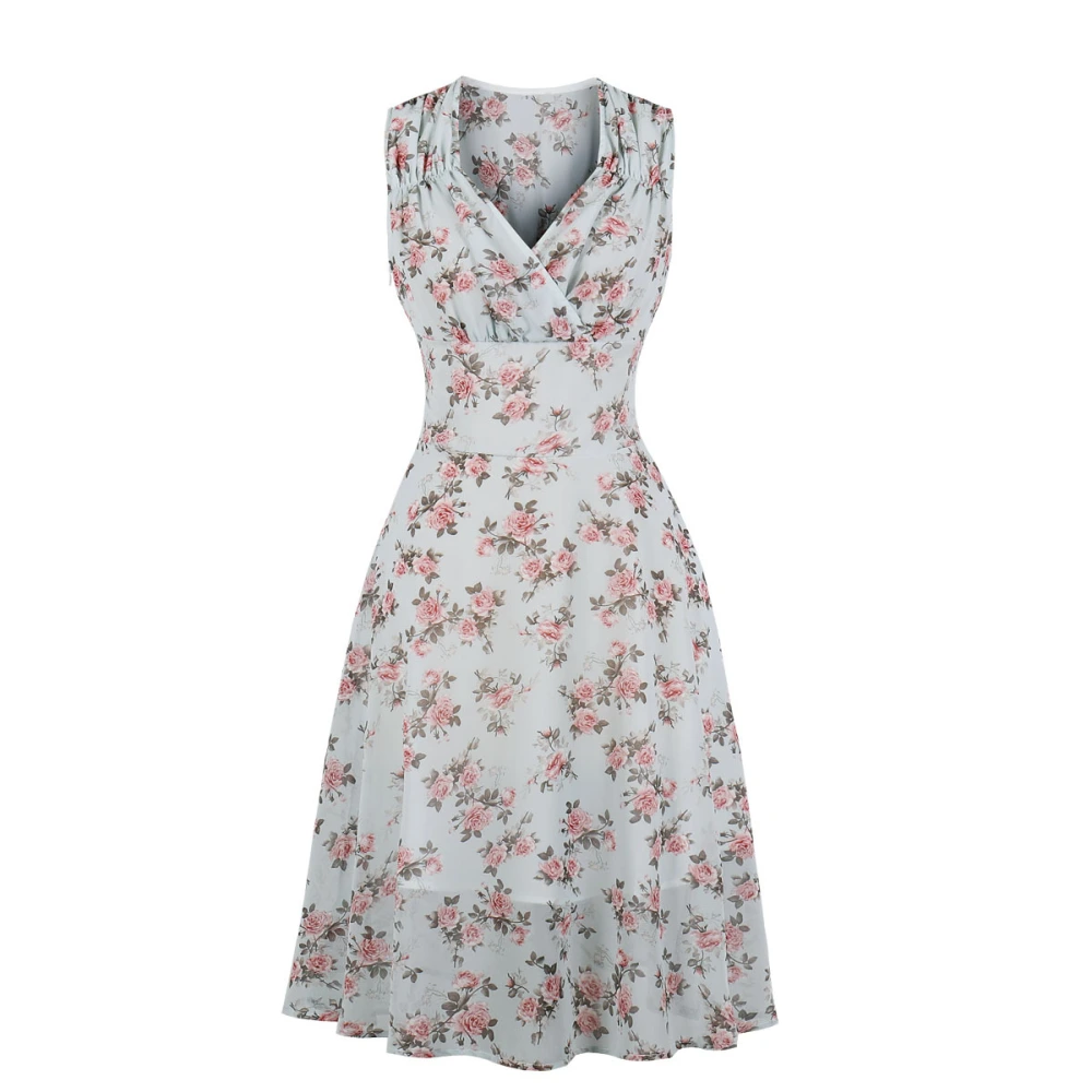European and American women's new retro print slim dress