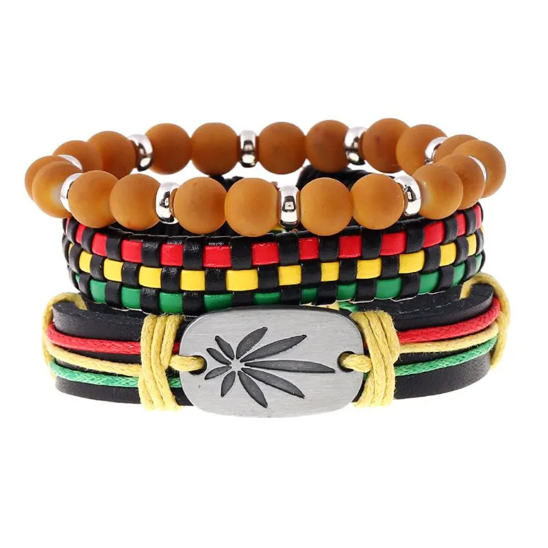 Red yellow green braided cowhide bracelet
