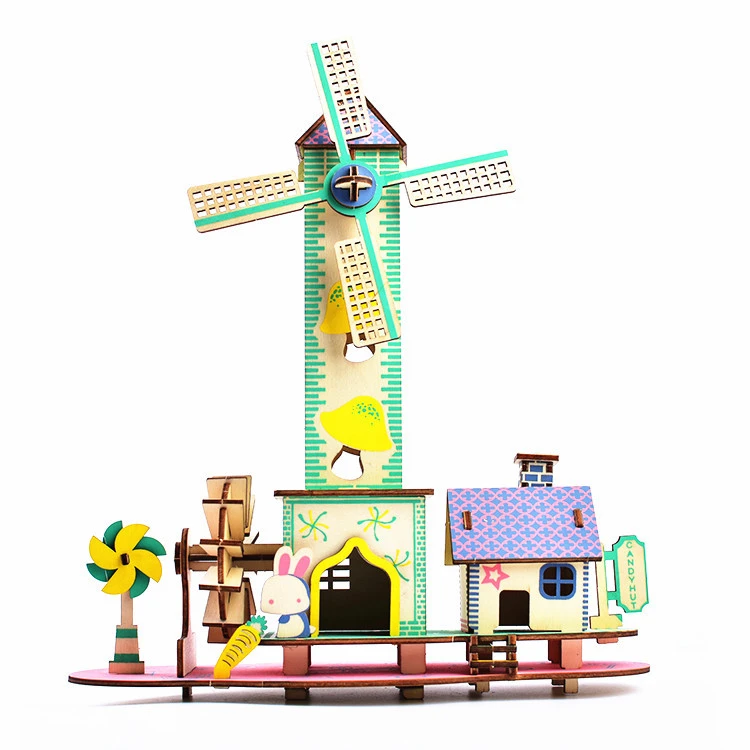 Wooden Jigsaw Puzzle (childlike cottage) 3D three dimensional Jigsaw Puzzle Children''s intellectual toys and small gifts wholesale